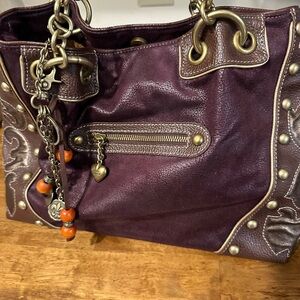 NEW W/O TAGS Kathy Van Zeeland RARE plum eggplant purple suede studded purse